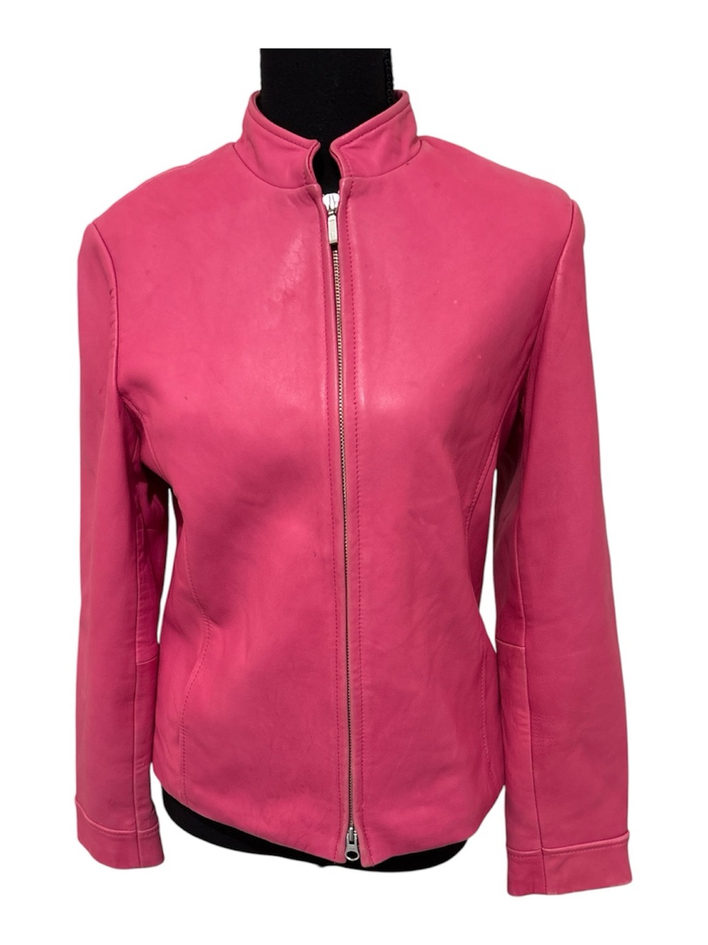 Petite Sophisticate Pink Leather Zip Jacket